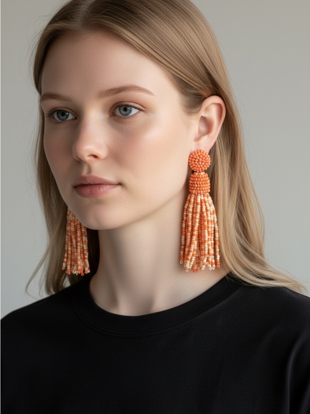 9/17 Handcrafted Orange Beaded Tassel Earrings - Women Jewelry